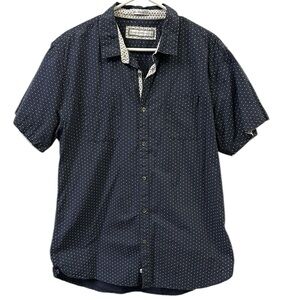 pd&c Slim Fit Blue White Print Short Sleeve Button Up Double Pocket Shirt Mens M